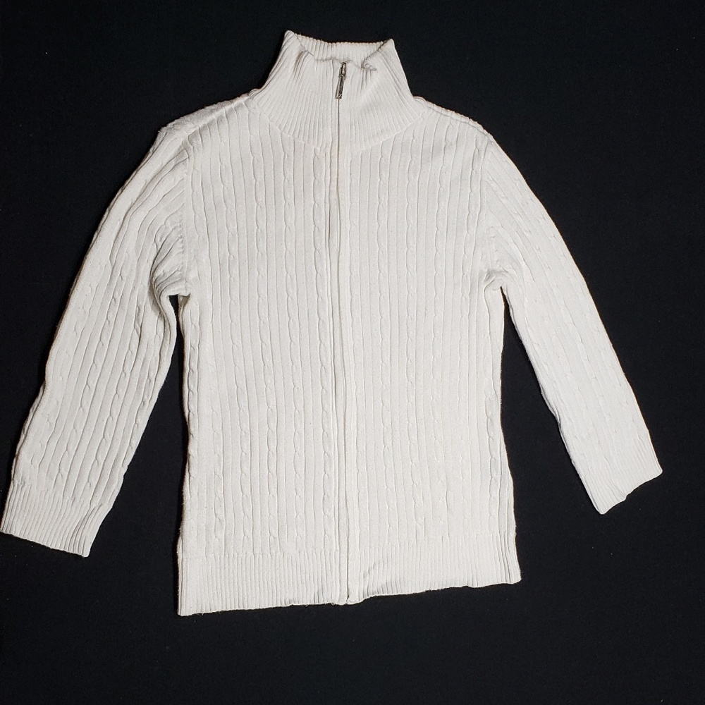 Chaps Full Zip White Knit Sweater